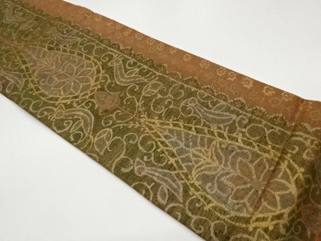 JAPANESE FUKURO OBI / TSUMUGI / WOVEN FLOWER ARABESQUE